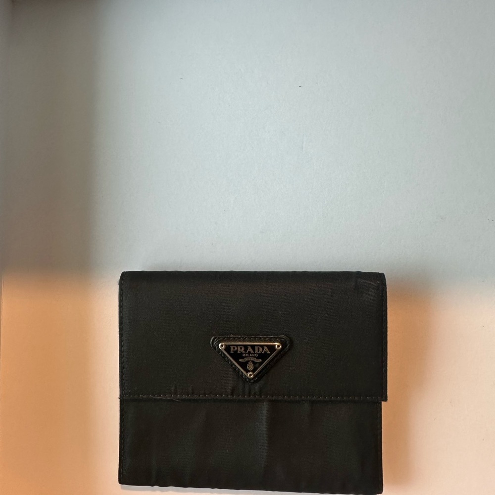 Prada nylon trifold black wallet
